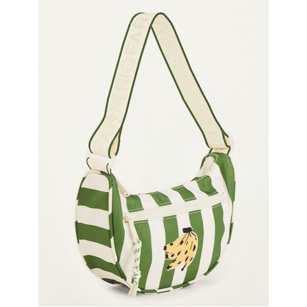 NEW Farm Rio Green Tropical Banana Shoulder Bag Stripes Size 12" x 6.75" x 3"